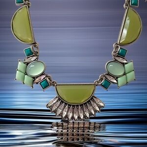 Y2K Lia Sophia Statement Necklace‎ Glacial Silver Tone Ocean Bib Collar Aztec